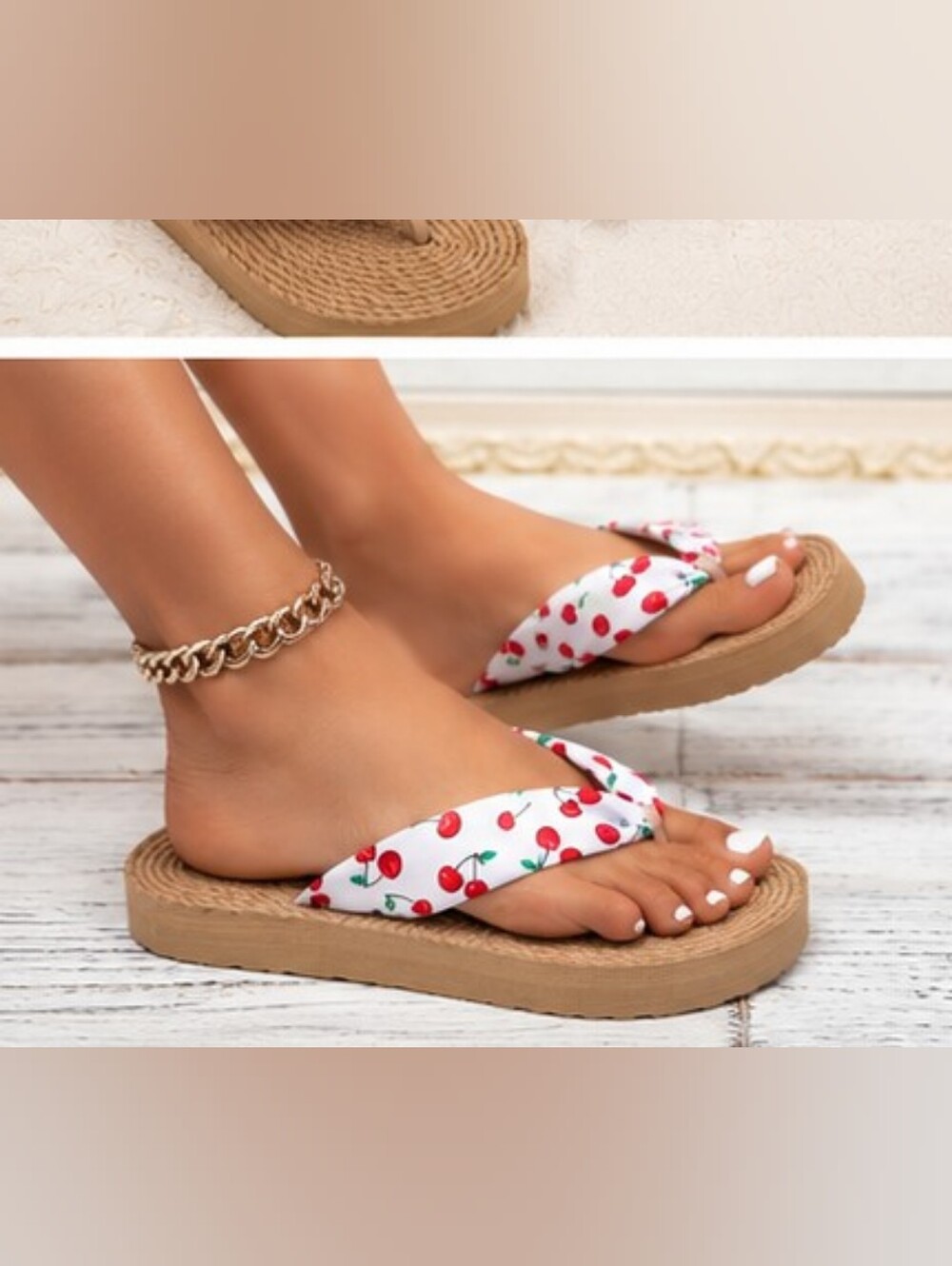 Cherry Print Platform Flip Flop Sandals | Size 7.5 | Cottagecore Summer